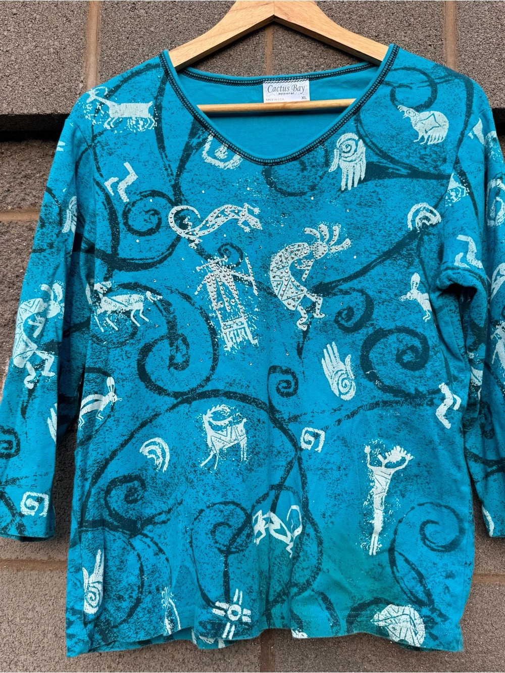 Women’s Vintage Y2K Cactus Bay Southwestern Petroglyph Print 3/4 Sleeve XL - Picture 5 of 6
